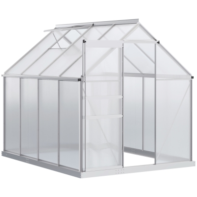 Outsunny 6' x 8' x 6.5' Walk-in Greenhouse, Polycarbonate Greenhouse with Adjustable Roof Vent, Base, Sliding Door, Clear