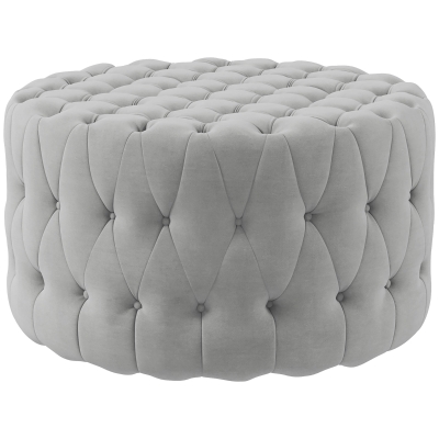 HOMCOM Round Velvet Ottoman Coffee Table, Tufted Design, Gray