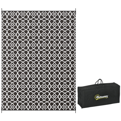Outsunny 9' x 12' Reversible Outdoor Rug, Black & White Clover