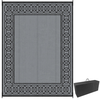 Outsunny 9' x 12' Reversible Outdoor Rug, Waterproof, Black & Gray
