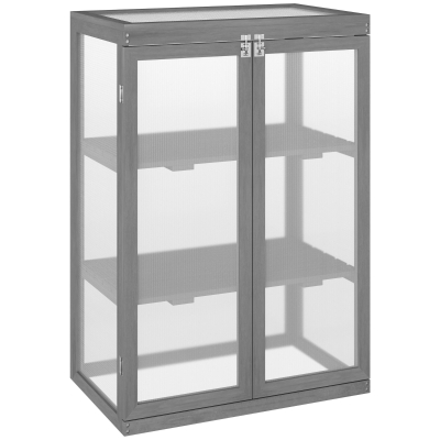 Outsunny Wooden 2 Tier Cold Frame Greenhouse Polycarbonate Plant Grow House Portable Garden, Dark Gray