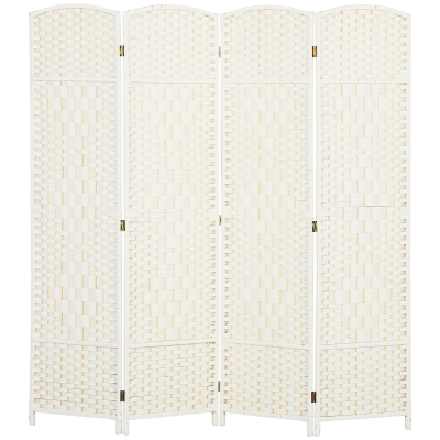 HOMCOM 6' Folding 4-Panel Wood Privacy Screen, White