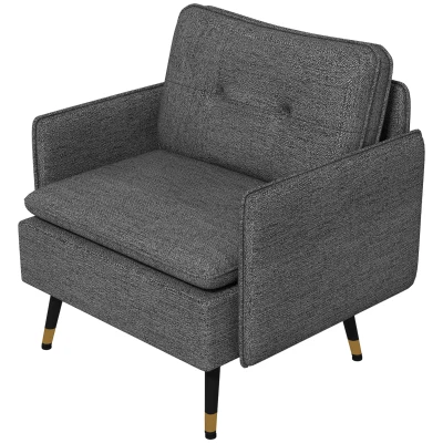 HOMCOM Modern Armchair, Upholstered Accent Chair with Tufted Back Cushion and Steel Legs for Living Room, Bedroom, Dark Grey