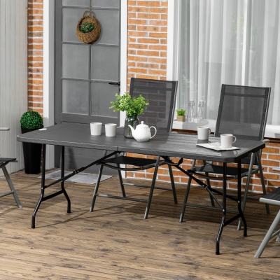 Outsunny Foldable Patio Dining Table for 6, Rectangular Outdoor Table for Garden Lawn Backyard, Dark Grey