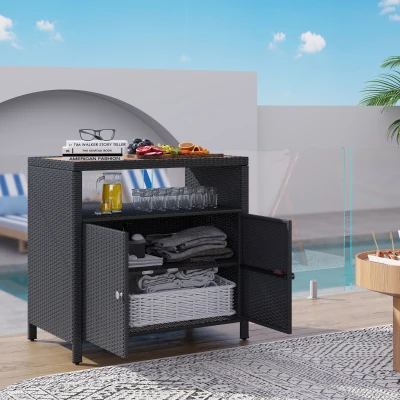 Rattan Storage Cabinet 35.4" W x 20.9" D x 33.9" H Black