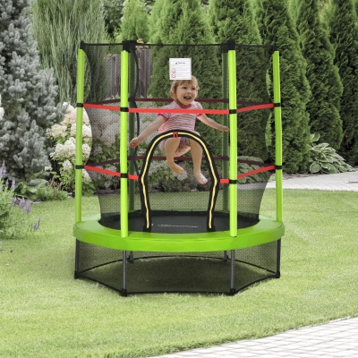 Outsunny 55" Kids Trampoline with Enclosure Net for Indoor/Outdoor, Trampoline for Boys and Girls Age 3-6 Years, Green
