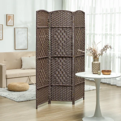 HOMCOM 6' Tall Folding Privacy Screen 3-Panel Wood Partition, Brown