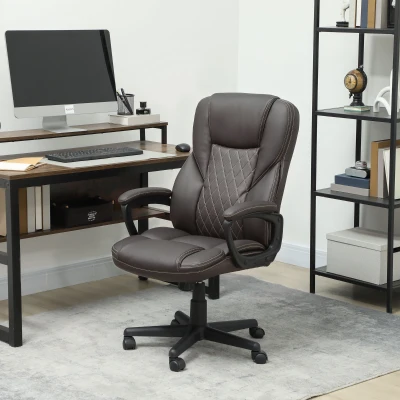 HOMCOM PU Leather Ergonomic Office Chair, Adjustable Swivel, Brown