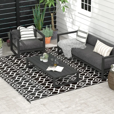 Outsunny 8' x 10' Reversible Outdoor Rug, Black & White Clover