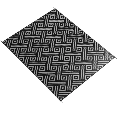 Outsunny Reversible Outdoor Rug Waterproof Plastic Straw RV Rug with Carry Bag, 9' x 12', Black and Grey Geometric
