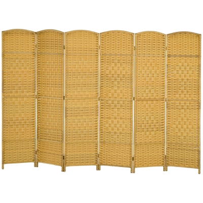 HOMCOM 6' Folding Wood Privacy Screen, 6-Panel Room Divider, Natural