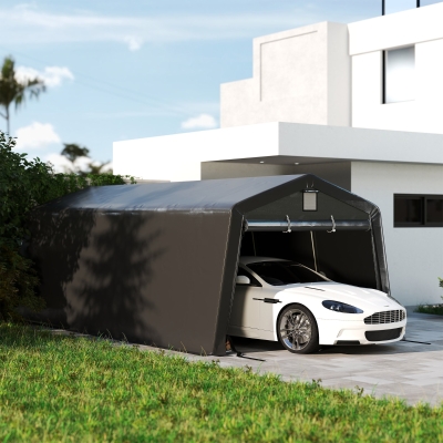 Outsunny 11' x 20' Portable Garage, Heavy Duty Carport Canopy with Ventilation Windows and Large Roll-up Door, Dark Grey