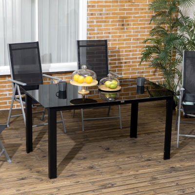 Outsunny Aluminium Outdoor Dining Table for 6, 59" x 35" Rectangle Patio Table with Tempered Glass Tabletop, for Garden, Backyard, Lawn, Balcony, Black