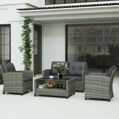 Outsunny 4-Piece Rattan Patio Furniture Set, Charcoal