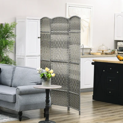 HOMCOM 6' Tall Folding Wood Privacy Screen, 3-Panel Partition, Gray