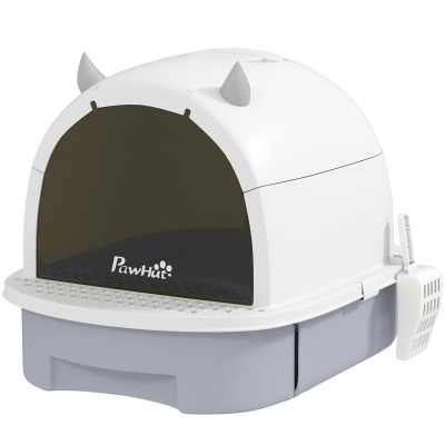 PawHut Covered Cat Litter Box with Lid Drawer, Gray