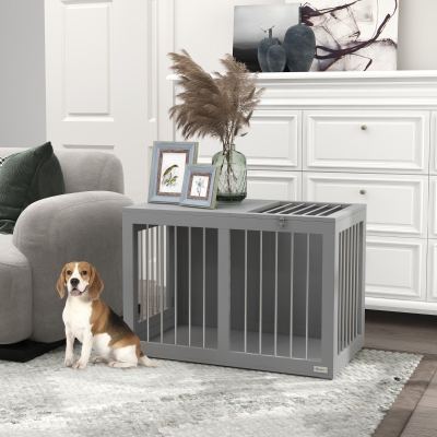 PawHut 31.5" Dog Crate Furniture with Double Doors, for Medium Dogs, Grey