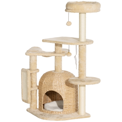 PawHut 44" Cat Tree Tower with Hammock & Scratching Posts