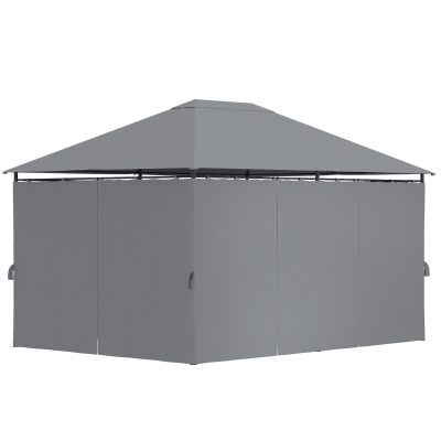 Outsunny 13'x 10' Soft-top Steel Patio Gazebo Canopy Party Tent with 6 Removable Curtains and Drainage Holes, Grey