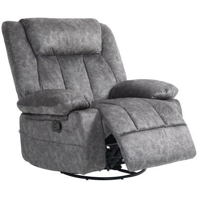 HOMCOM Swivel Rocker Recliner Chair with Footrest, Fabric, Gray