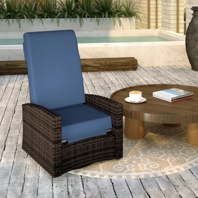 Swivel Rattan Recliner 26.4" W x 37.4" D x 37" H Blue