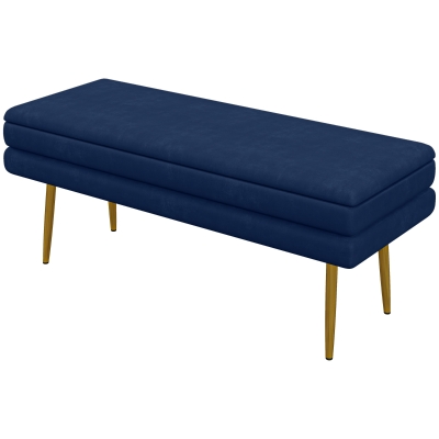 HOMCOM End of Bed Bench, Velvet-feel Upholstered Bench with Thick Padded Seat and Steel Legs, Modern Bedroom Bench, Dark Blue