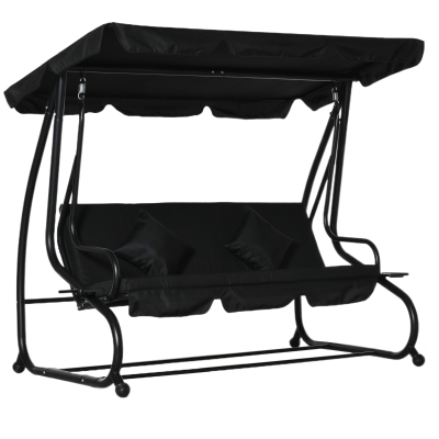 Outsunny 3-Seat Outdoor Swing Chair, Adjustable Canopy, Black