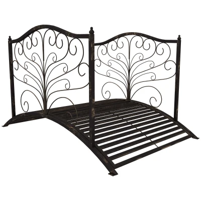 Outsunny 4FT Metal Garden Bridge Decorative Arc Bridge with Guardrails Black Bronze