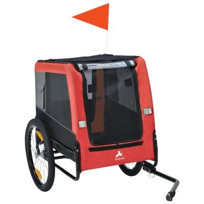 Aosom Dog Bike Trailer for Medium Dogs, Red with Storage Pocket