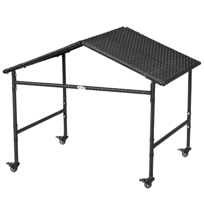 PawHut Portable Wicker Dog Shelter with Wheels, Dark Brown