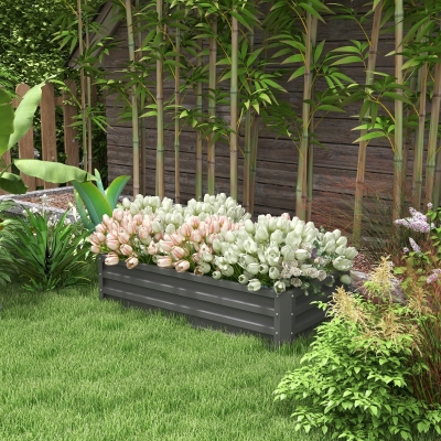 Outsunny Galvanized Raised Garden Bed, Outdoor Planter Box for Vegetables, Flowers, Herbs, 4' x 2' x 1', Light Grey