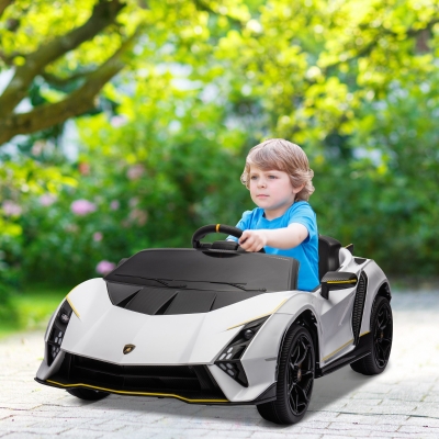 Qaba 12V Lamborghini Autentica Licensed Kids Car with Remote Control, 4 Wheels Spring Suspension, Soft Start, White