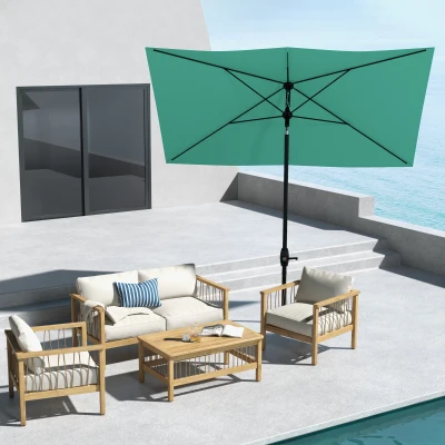 Outsunny 6.5' x 10' Patio Umbrella, Teal with Crank Tilt