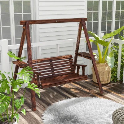 Outsunny 2-Seat Outdoor Swing Chair with Stand, Carbonized