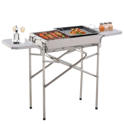 Outsunny Portable Outdoor Charcoal BBQ Grill Kebab Barbecue Charcoal Stainless Steel Smoker Camping Cooking