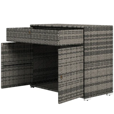 Outsunny Outdoor Storage Cabinet, Wicker 2-Door Pool Towel Storage Cabinet with Drawer, PE Rattan Pool Organizer, Grey