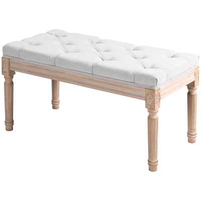 HOMCOM 32" Linen Upholstered Bedroom Bench with Wooden Legs, Cream