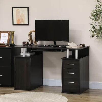 HOMCOM 47" Computer Desk, Dark Brown with Storage Drawers