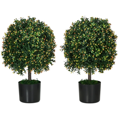 HOMCOM 2 Pack 20.75" Artificial Boxwood Topiary with Fruits, Orange
