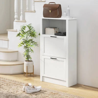 HOMCOM Freestanding Shoe Cabinet with 2 Flip Drawers, Holds 10 Pairs