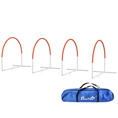 PawHut Dog Agility Kit Pet Obstacle Course Training Equipment Outdoor with Weave Poles, Carry Bag, Orange