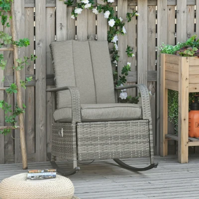 Outsunny Rattan Rocking Recliner with Footrest, Gray