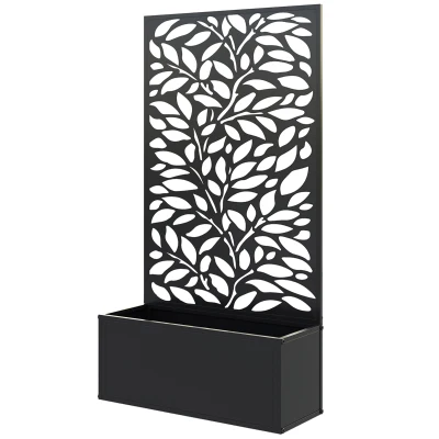 Outsunny Metal Raised Garden Bed with Privacy Panel, Freestanding or Wall Mounted Outdoor Planter Box for Garden, Patio