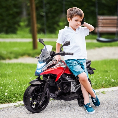 Qaba Honda Licensed 12V Ride on Motorbike for Kids with Headlights Music Training Wheels, for 3-6 Years, Red