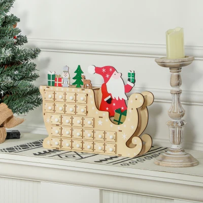 HOMCOM Wooden Advent Calendar with 24 Countdown Drawers, Natural