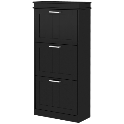 HOMCOM Slim Shoe Cabinet with 3 Flip Drawers and Adjustable Shelves, Narrow Shoe Cabinet for 15 Pairs of Shoes, Black