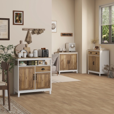 HOMCOM Farmhouse Sideboard, Storage Cabinet with 2 Doors and Shelves Kitchen, Living room, 30.9" x 15.4" x 30.9", Dark Oak