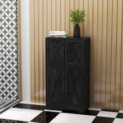 HOMCOM Farmhouse Kitchen Pantry, Freestanding Kitchen Pantry Storage Cabinet with Barn Doors and Adjustable Shelves, Black