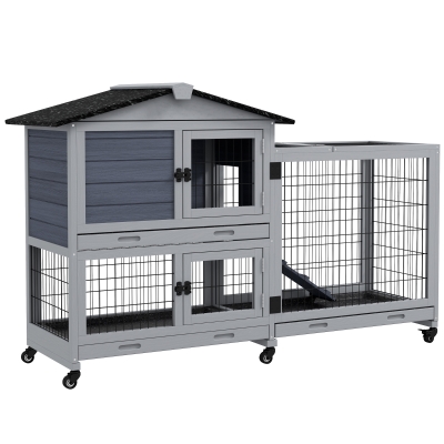 PawHut 2-Tier Indoor Rabbit Enclosure, Gray for 1-2 Rabbits
