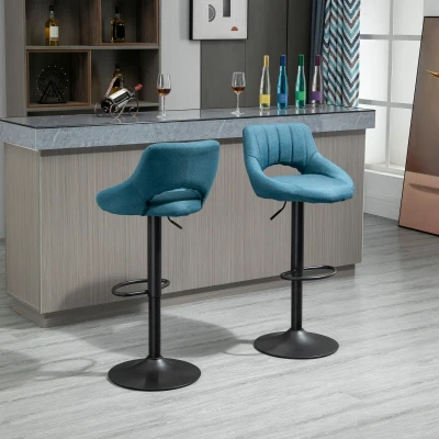 HOMCOM Set of 2 Swivel Bar Stools, Adjustable Height, Blue